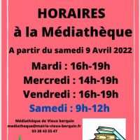 Nouveaux horaires à la Médiathèque